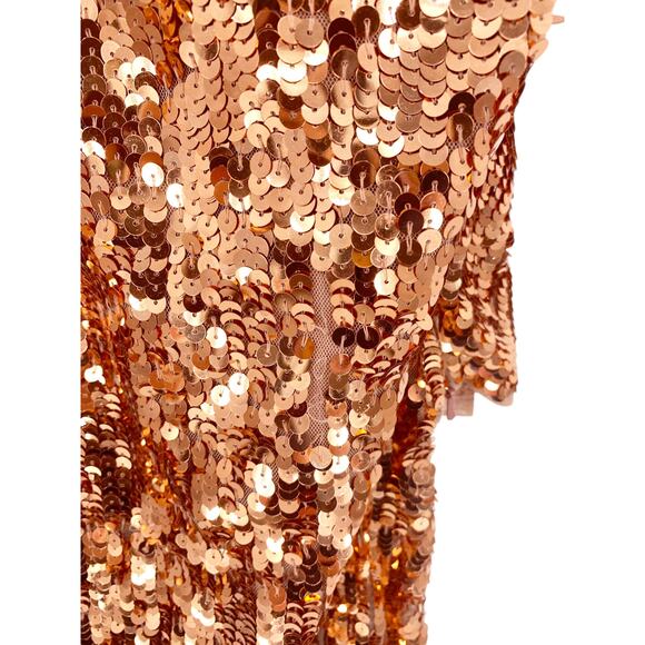MAC DUGGAL Dress Size 14 Evening Gown Sequin Copper One Shoulder Metallic - Picture 6 of 9